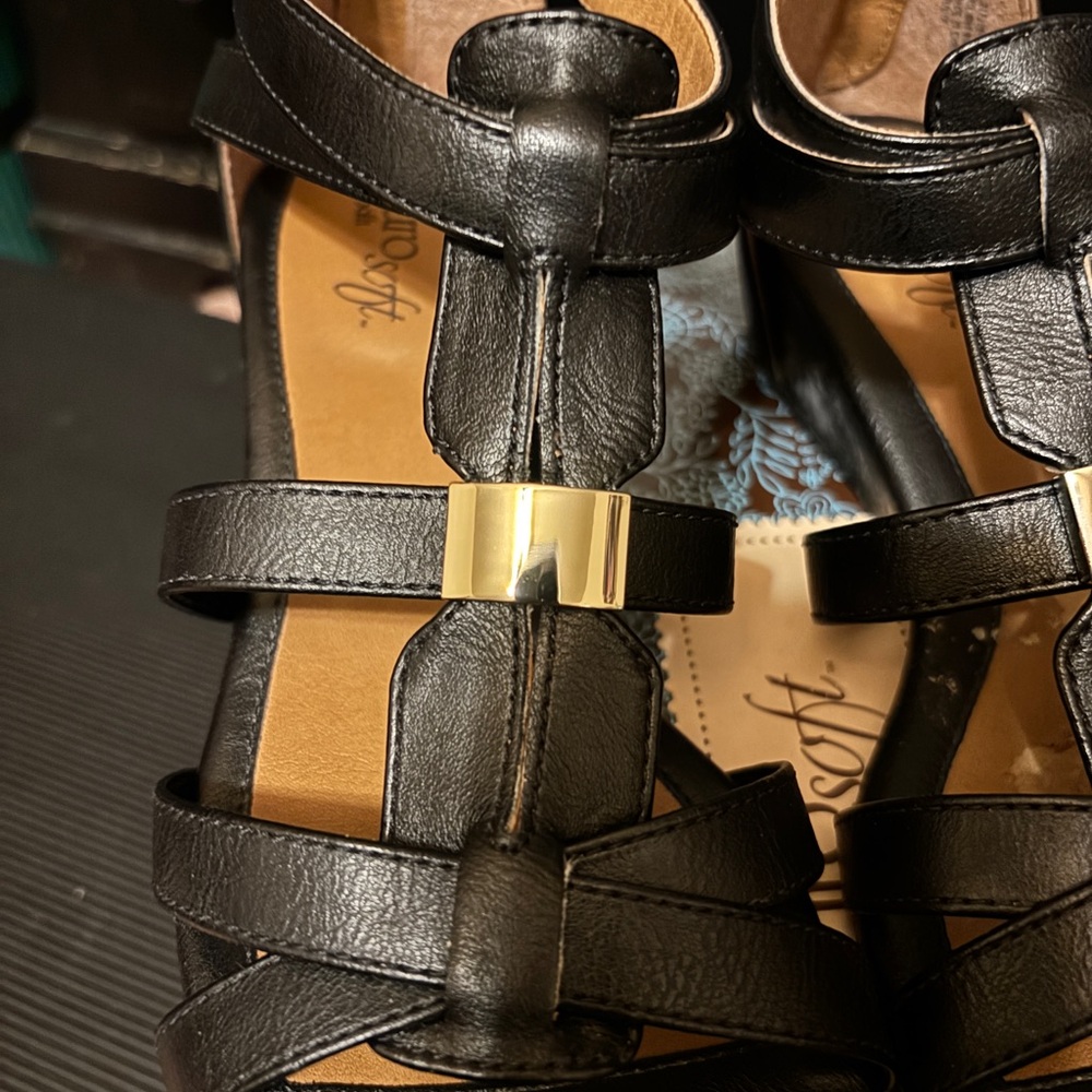 Aerosoles Black Strappy Wedge Sandals - Picture 3 of 6